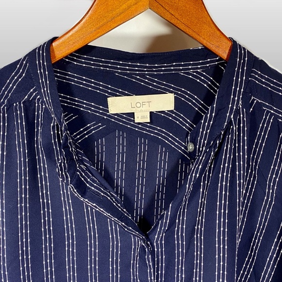 LOFT Deep Blue Striped Button Down Blouse - Picture 3 of 6